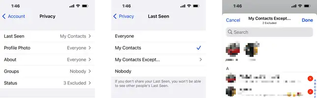 ocultar o status 'visto pela última vez' do WhatsApp