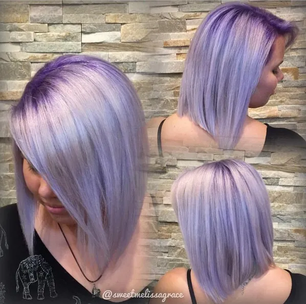 Corte de cabelo medio feminino Roxo pastel romantico para meninas que amam a fantasia