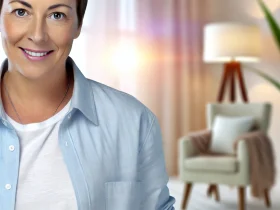 DALL·E 2024 08 06 00.21.32 A friendly looking person with a warm smile and gentle eyes dressed casually and comfortably. The person is in a bright and welcoming environment wit