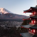 red chureito pagoda japan with mount fuji 1