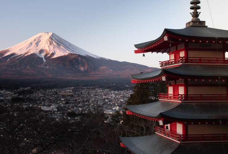 red chureito pagoda japan with mount fuji 1