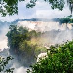 waterfall iguazu national park surrounded by forests covered fog cloudy sky 2