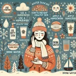DALL·E 2024 12 19 13.32.11 An informative illustration titled Winter Skincare How to Prevent Dryness and Maintain Healthy Skin featuring a person applying moisturizer in a co