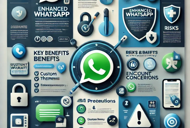 Infográfico detalhado sobre o WhatsApp GB Azul, apresentando as funcionalidades exclusivas, recursos de personalização e precauções ao usar a versão modificada do app. Ideal para usuários que buscam mais controle e privacidade no WhatsApp.