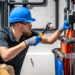 technician checking heating system boiler room 169016 55519 Copia