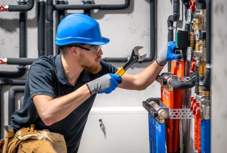technician checking heating system boiler room 169016 55519 Copia