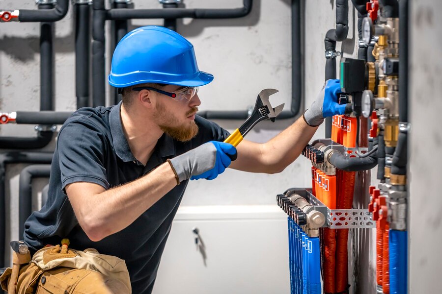 technician checking heating system boiler room 169016 55519 Copia