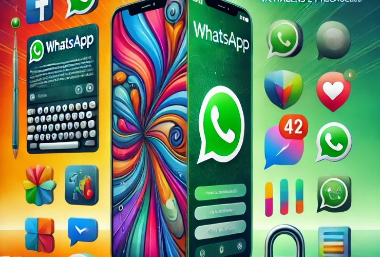 Imagem representando as vantagens e precauções do WhatsApp modificado, com uma interface personalizada de um lado e alertas de segurança do outro.