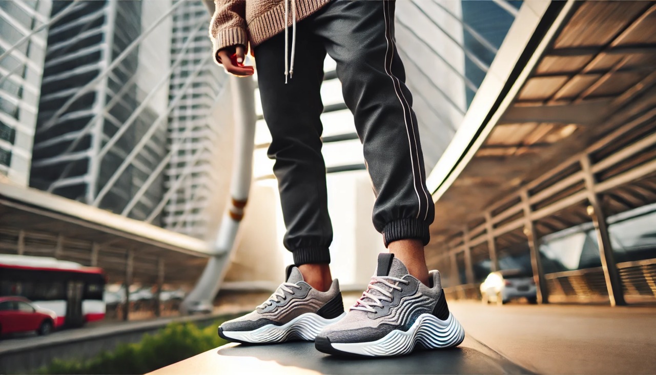 batch DALL·E 2025 02 04 12.29.55 A professional horizontal photo of a stylish young person wearing fashionable sneakers. The subject has a confident pose wearing trendy streetwear w